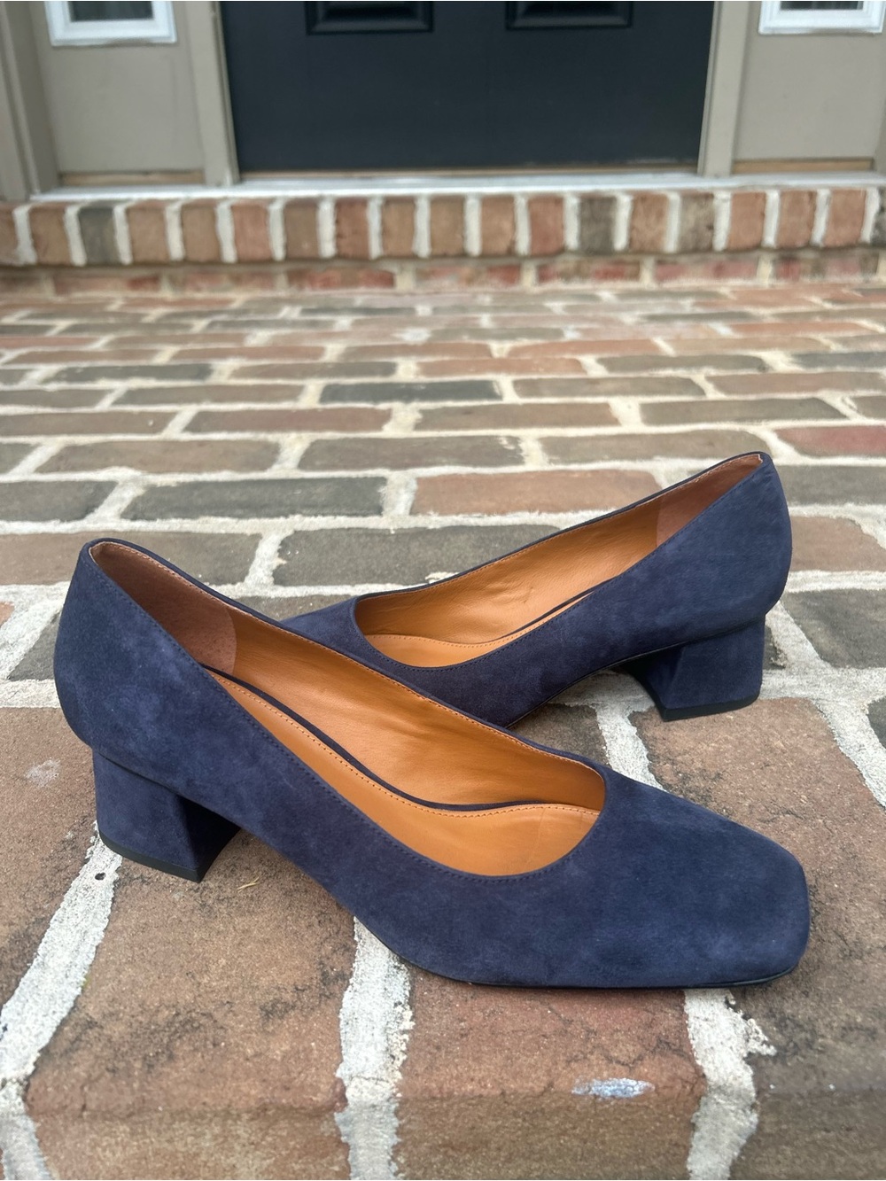 J. McLaughlin Casey Navy Blue Suede Block Heel Square Toe Pumps 7.5